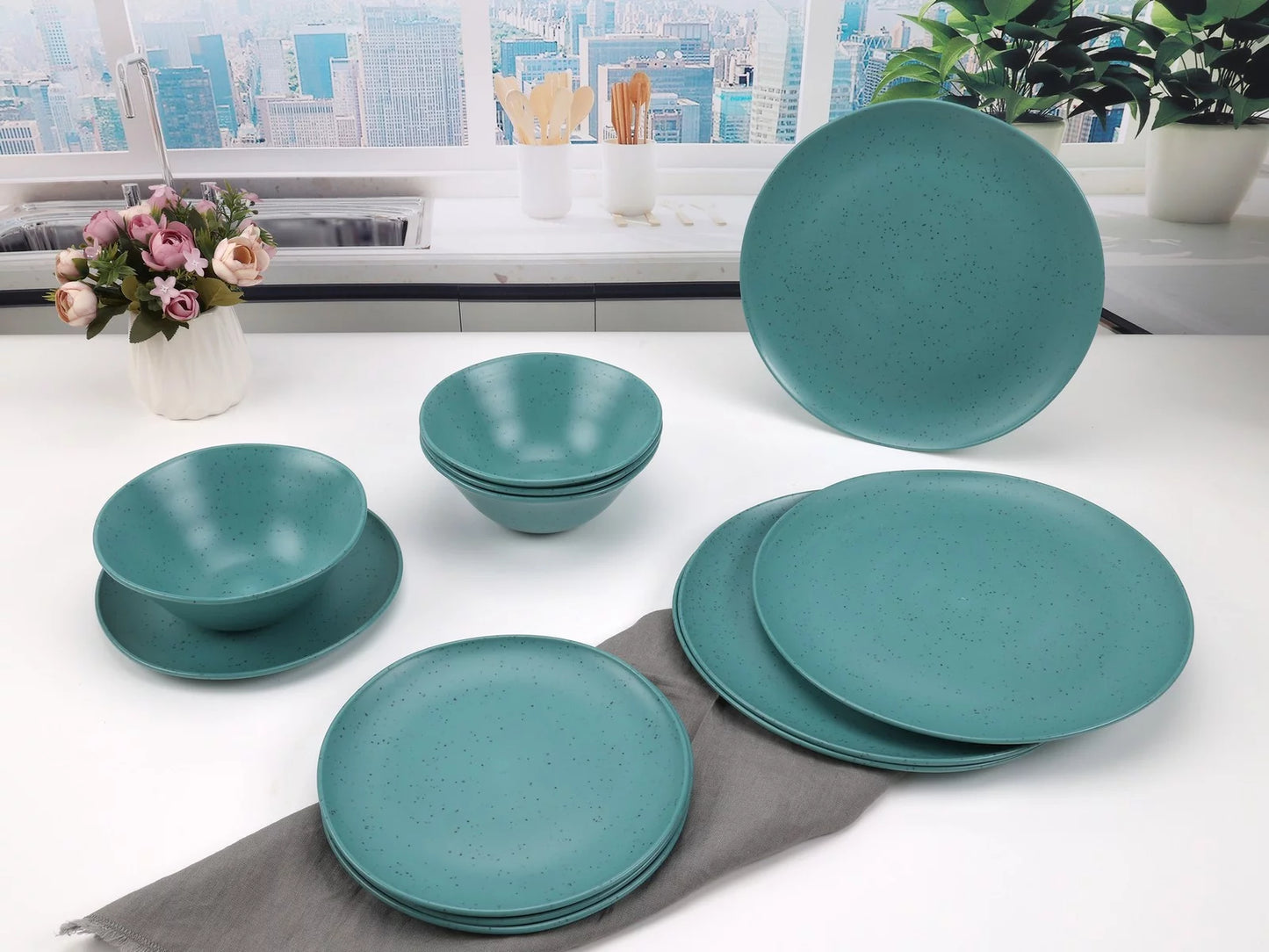 12-Piece Eco-Friendly Dinnerware Set, Aqua