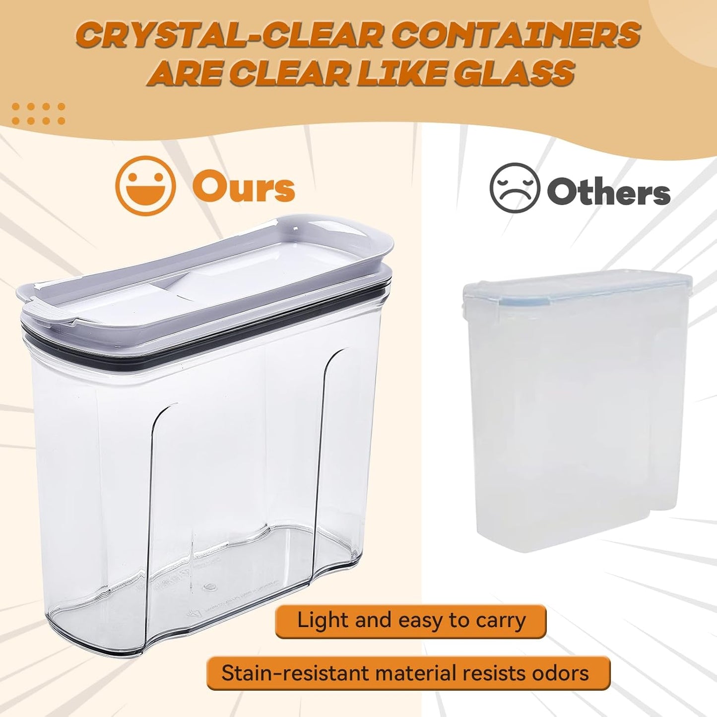 Cereal Containers Storage Set, Airtight Food Storage Container with Lid 4L/135.2Oz, 2PCS BPA-FREE Plastic Pantry Organization Canisters for Rice Cereal Flour Sugar Dry Food in Kitchen