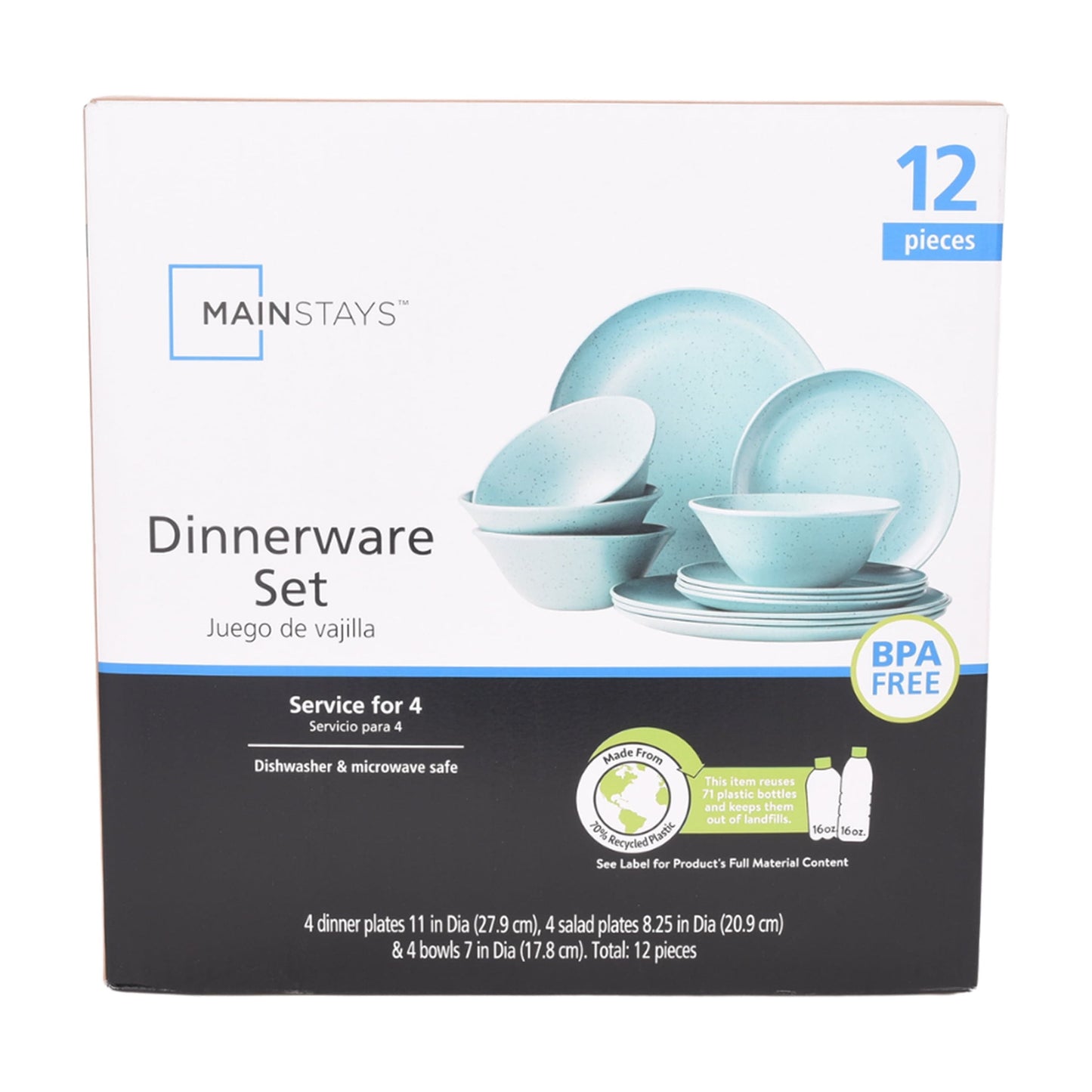12-Piece Eco-Friendly Dinnerware Set, Aqua