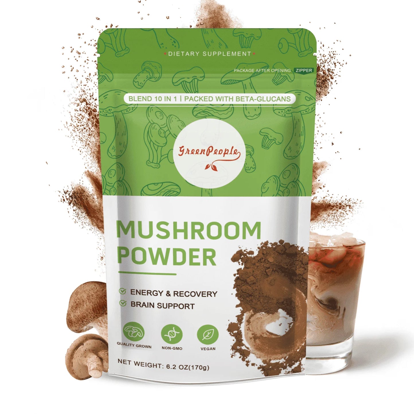 Mushroom Coffee- 10 Mushroom Blend plus Cordycepsour Superfood Powder- 6.2Oz (60 Servings) by