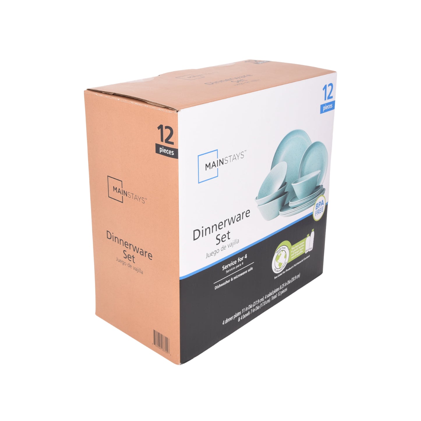 12-Piece Eco-Friendly Dinnerware Set, Aqua