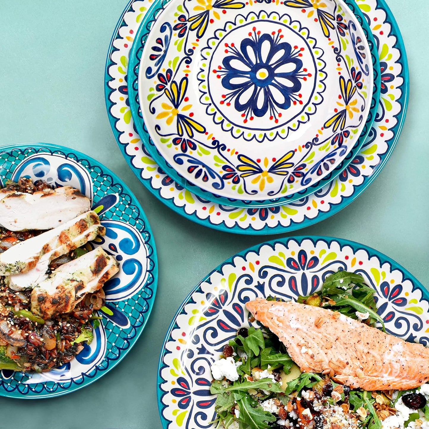 Melamine Dinnerware Set, 12-Piece, Service for 4, Medallion (Cool)