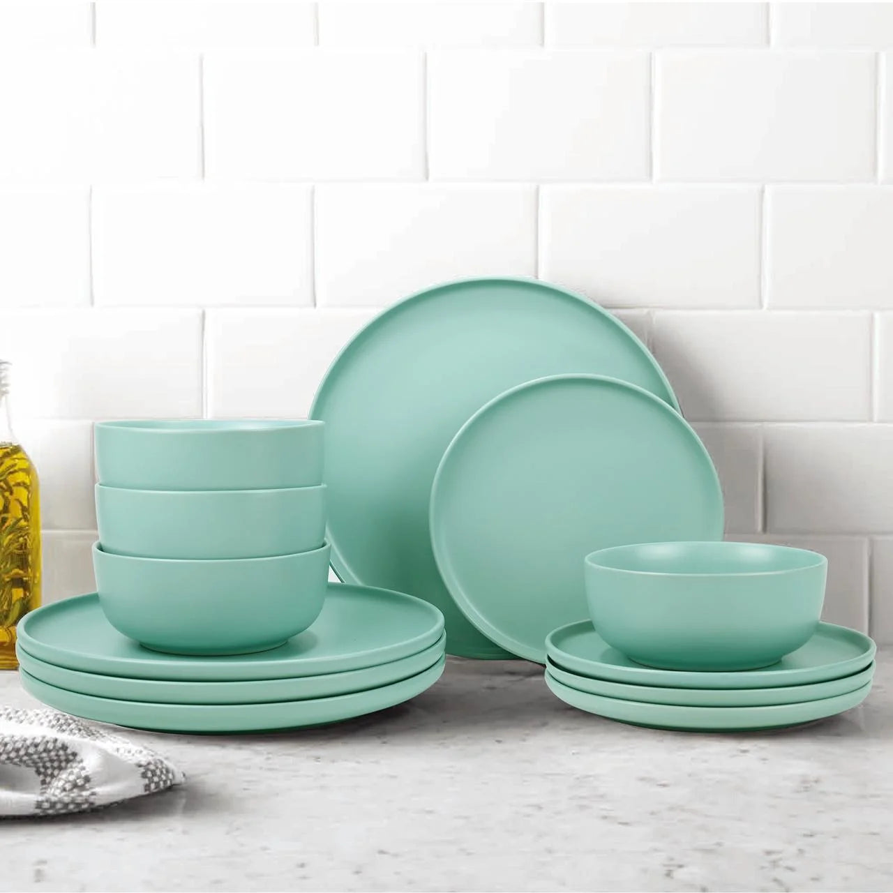 Alessandra Mint 12-Piece Stoneware Dinnerware Set
