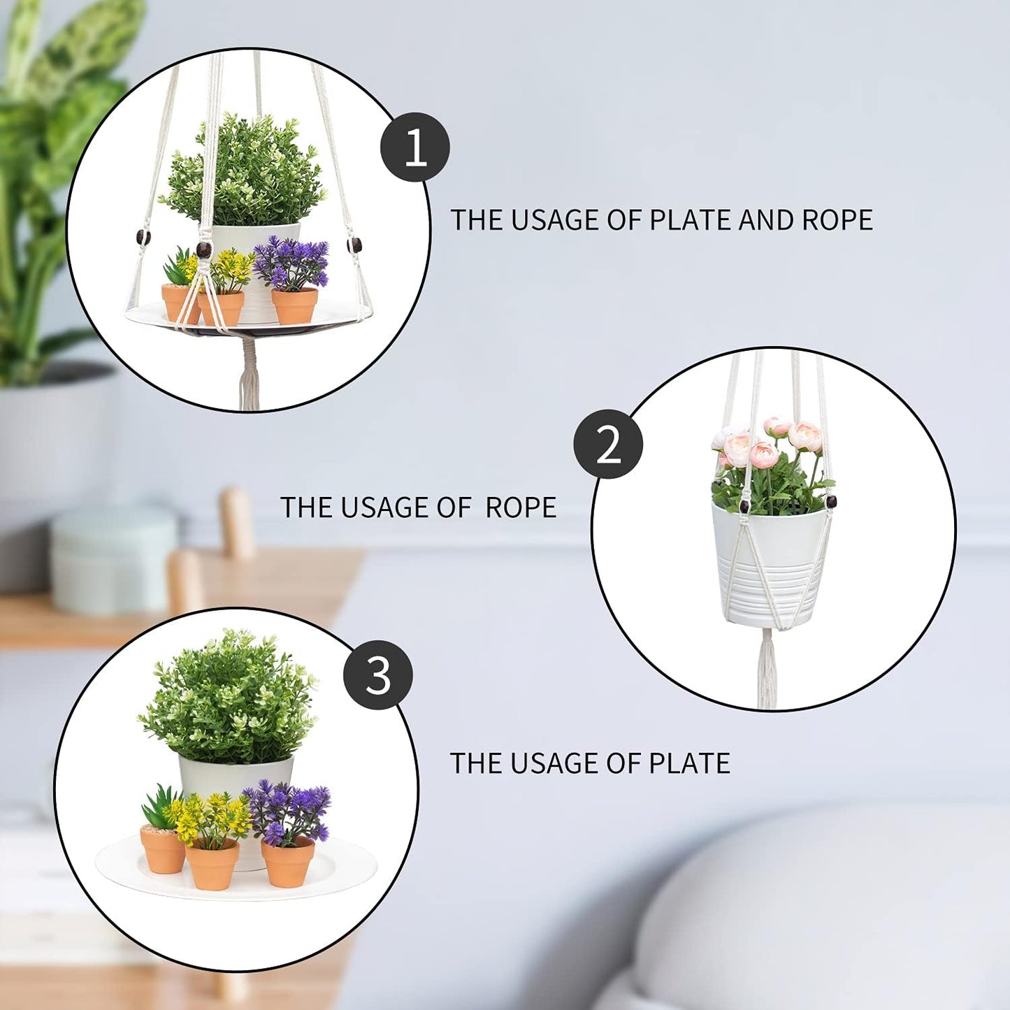 Hanging Plant Shelf, 1 Trays + 1 Ropes, Hanging Shelf for Plants, Handmade, Macrame Hanging Shelf, Natural Organic Cotton Rope, Plant Hanger Indoor, White, (49 In)