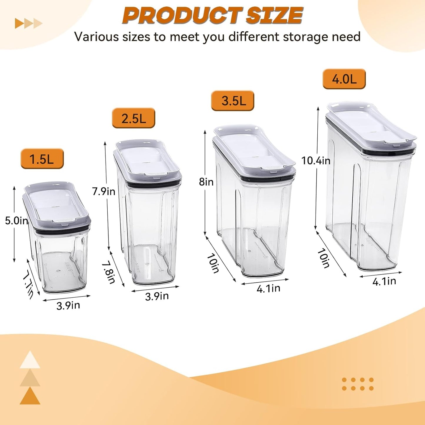 Cereal Containers Storage Set, Airtight Food Storage Container with Lid 4L/135.2Oz, 2PCS BPA-FREE Plastic Pantry Organization Canisters for Rice Cereal Flour Sugar Dry Food in Kitchen