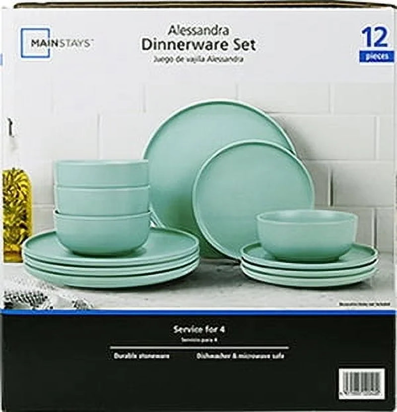 Alessandra Mint 12-Piece Stoneware Dinnerware Set
