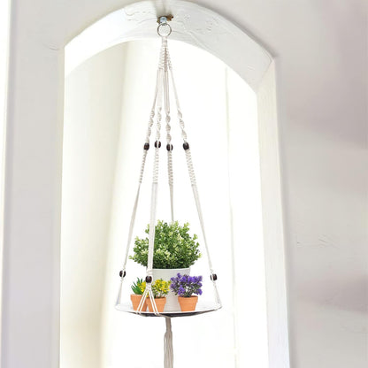 Hanging Plant Shelf, 1 Trays + 1 Ropes, Hanging Shelf for Plants, Handmade, Macrame Hanging Shelf, Natural Organic Cotton Rope, Plant Hanger Indoor, White, (49 In)