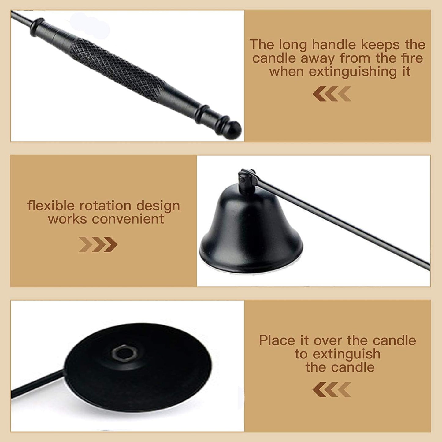 Candle Snuffer,Candle Extinguisher Candlesnuffers Wick Snuffer Accessory Candle Extinguisher with Long Handle for Putting Out Nest Candles Flame (Black 2Pcs)