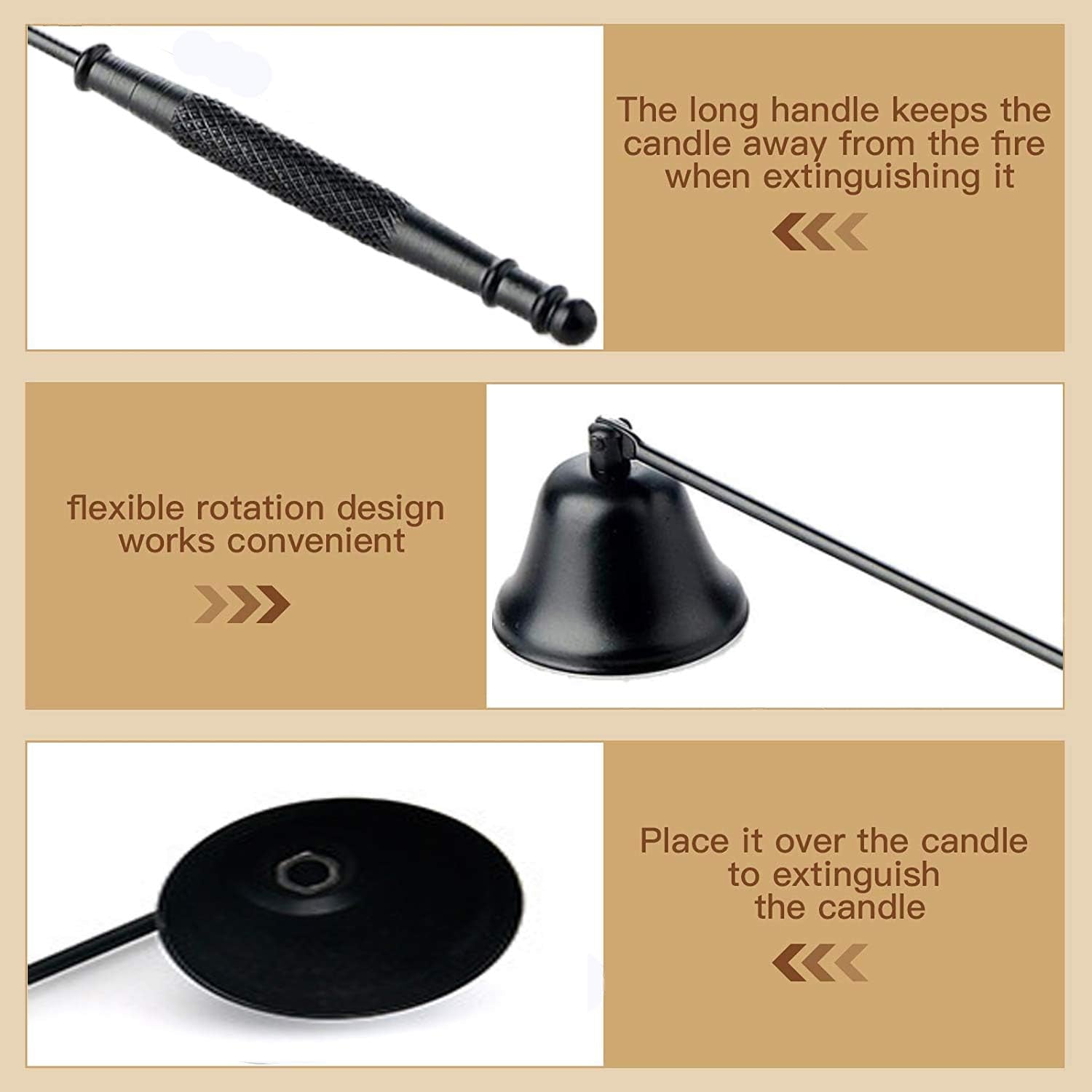 Candle Snuffer,Candle Extinguisher Candlesnuffers Wick Snuffer Accessory Candle Extinguisher with Long Handle for Putting Out Nest Candles Flame (Black 2Pcs)
