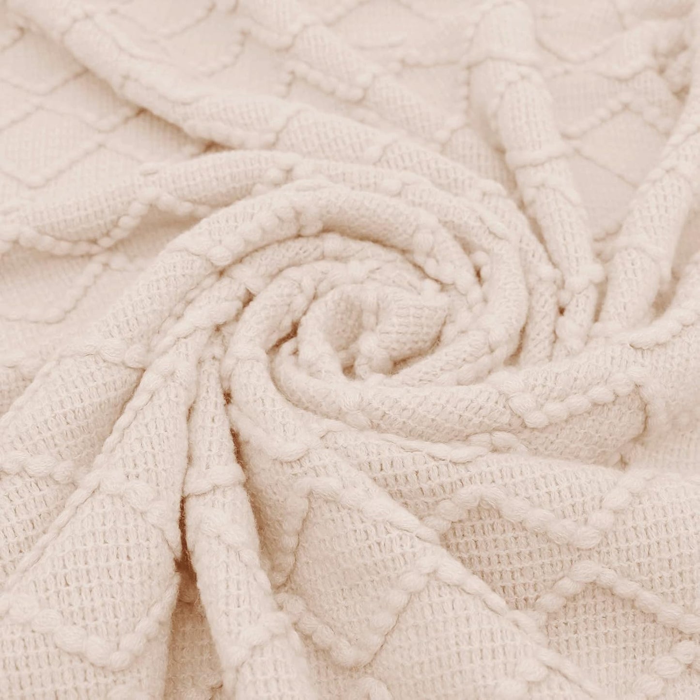 White Blanket Throw, Knit Throw Blanket, Boho Throw Blanket for Couch,Bed, Farmhouse Throw Blanket, Lightweight Woven Throw Blanket, Decorative Throw Blanket (50"X60")