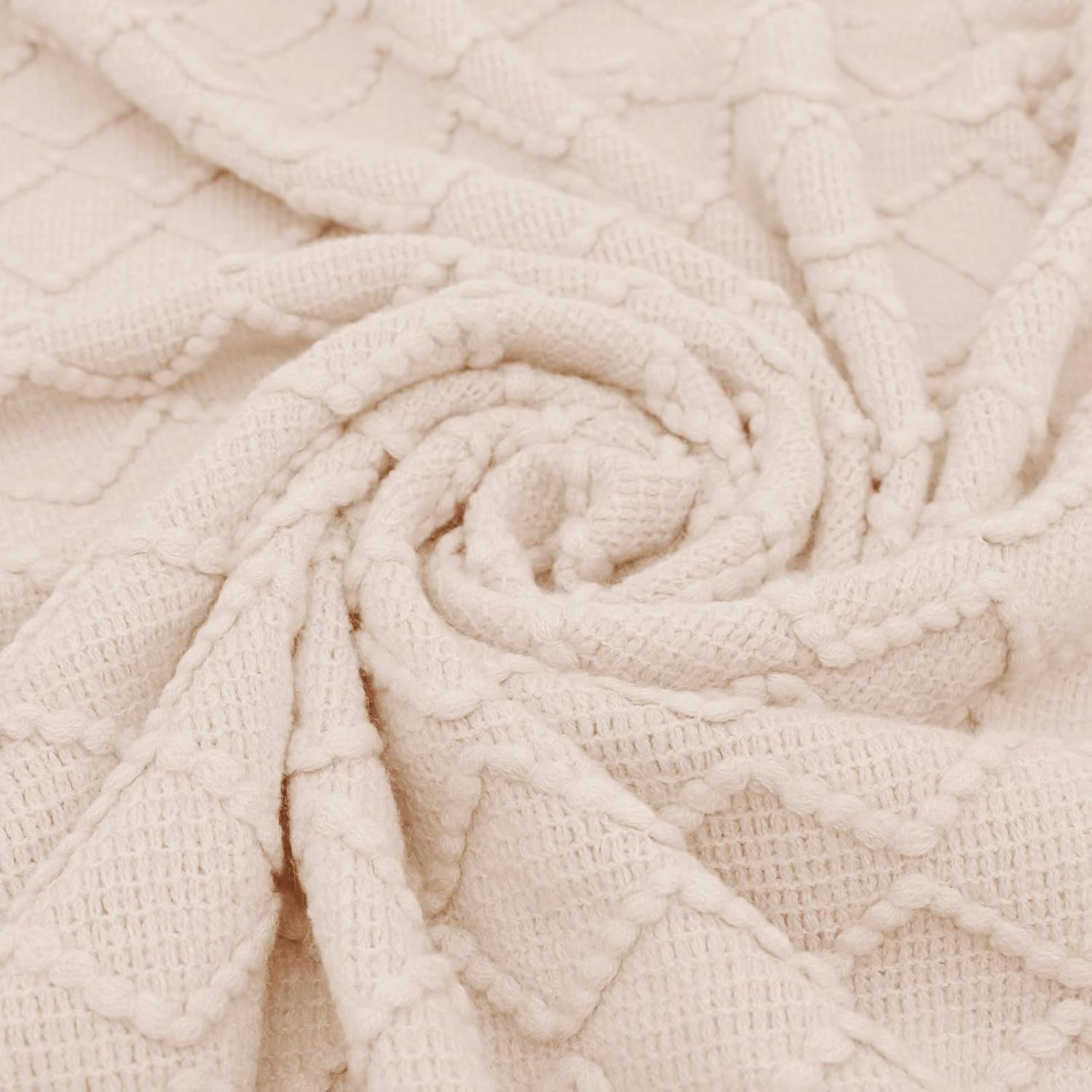 White Blanket Throw, Knit Throw Blanket, Boho Throw Blanket for Couch,Bed, Farmhouse Throw Blanket, Lightweight Woven Throw Blanket, Decorative Throw Blanket (50"X60")