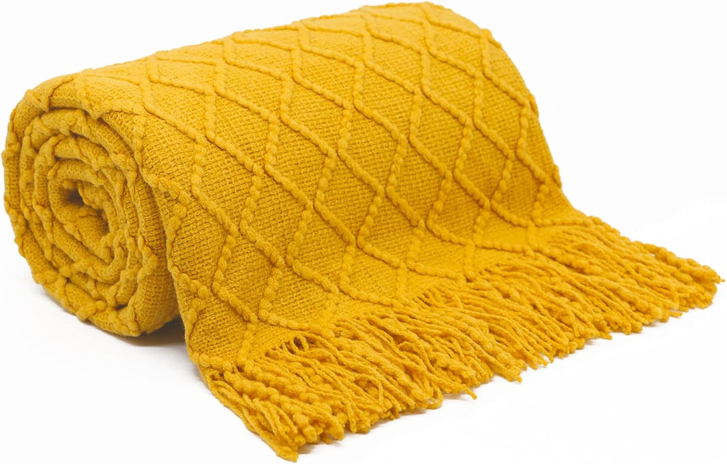 Yellow Throw Blankets, Knit Throw Blanket, Boho Throw Blanket for Couch,Bed, Farmhouse Throw Blanket, Lightweight Woven Throw Blanket, Decorative Throw Blanket (50"X60")