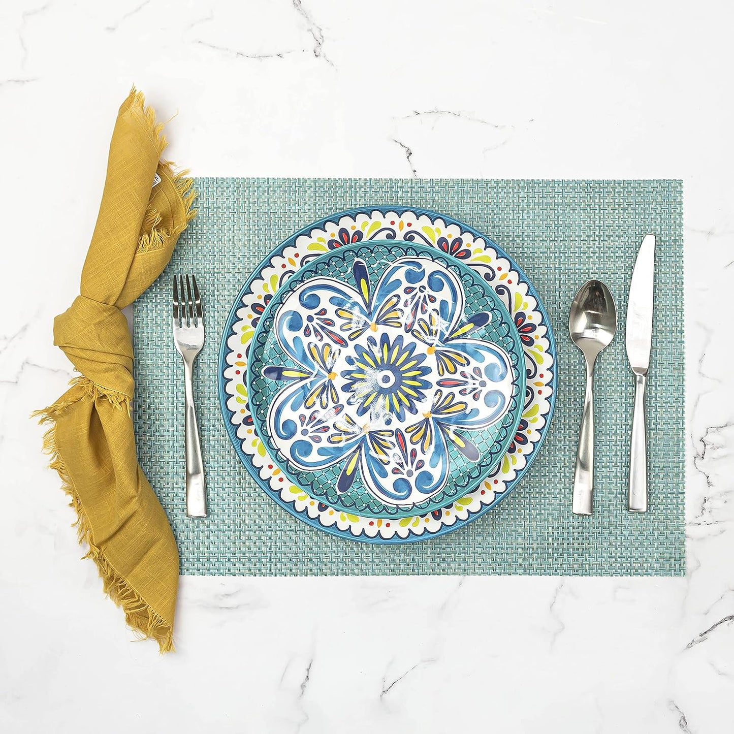 Melamine Dinnerware Set, 12-Piece, Service for 4, Medallion (Cool)