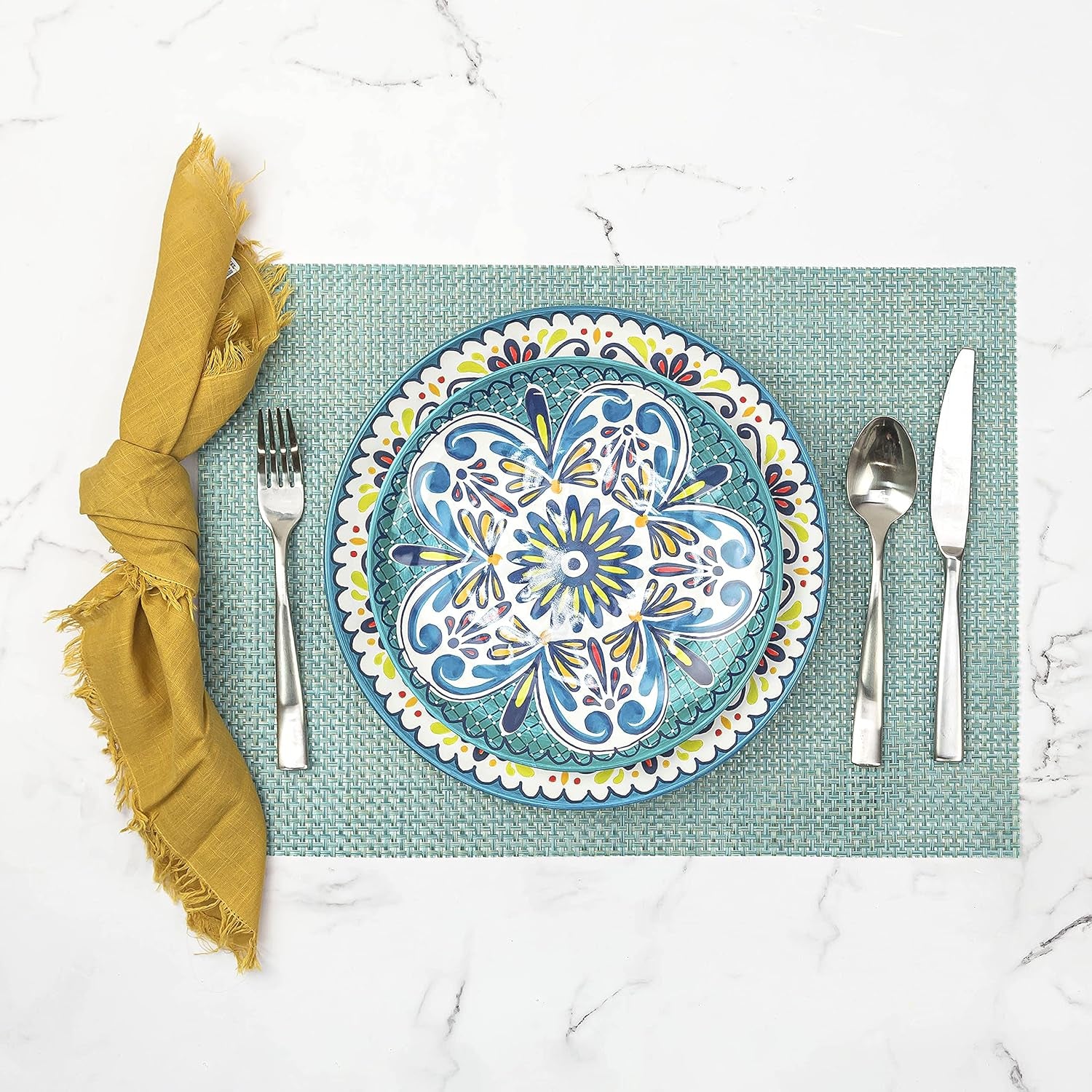 Melamine Dinnerware Set, 12-Piece, Service for 4, Medallion (Cool)