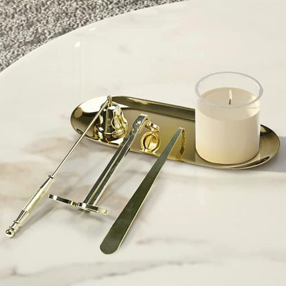 4 in 1 Candle Accessory Set with Wick Trimmer, Wick Dipper, Wick Snuffer, Storage Tray Plate, 4 in 1 Tool Kit Gold Stainless Steel Design for Candles Lovers in Dating, Valentines Decor