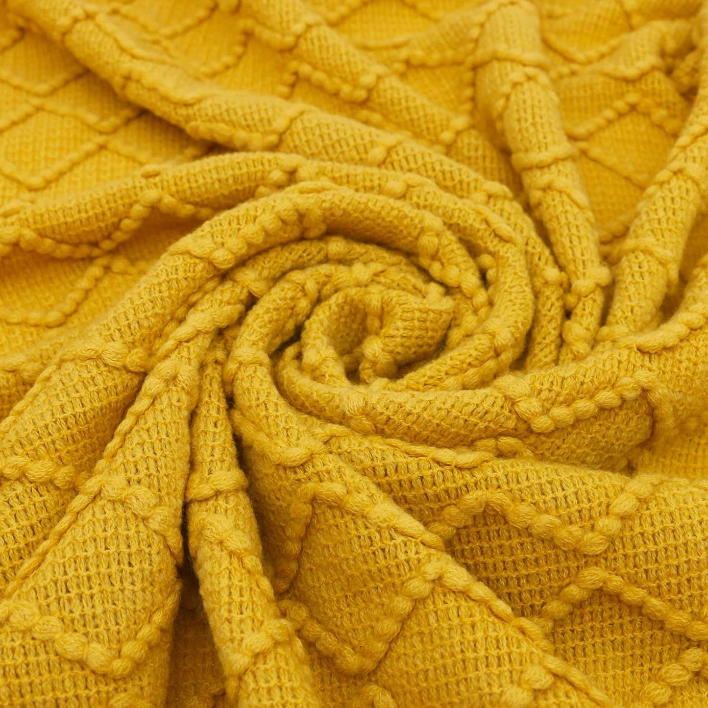 Yellow Throw Blankets, Knit Throw Blanket, Boho Throw Blanket for Couch,Bed, Farmhouse Throw Blanket, Lightweight Woven Throw Blanket, Decorative Throw Blanket (50"X60")