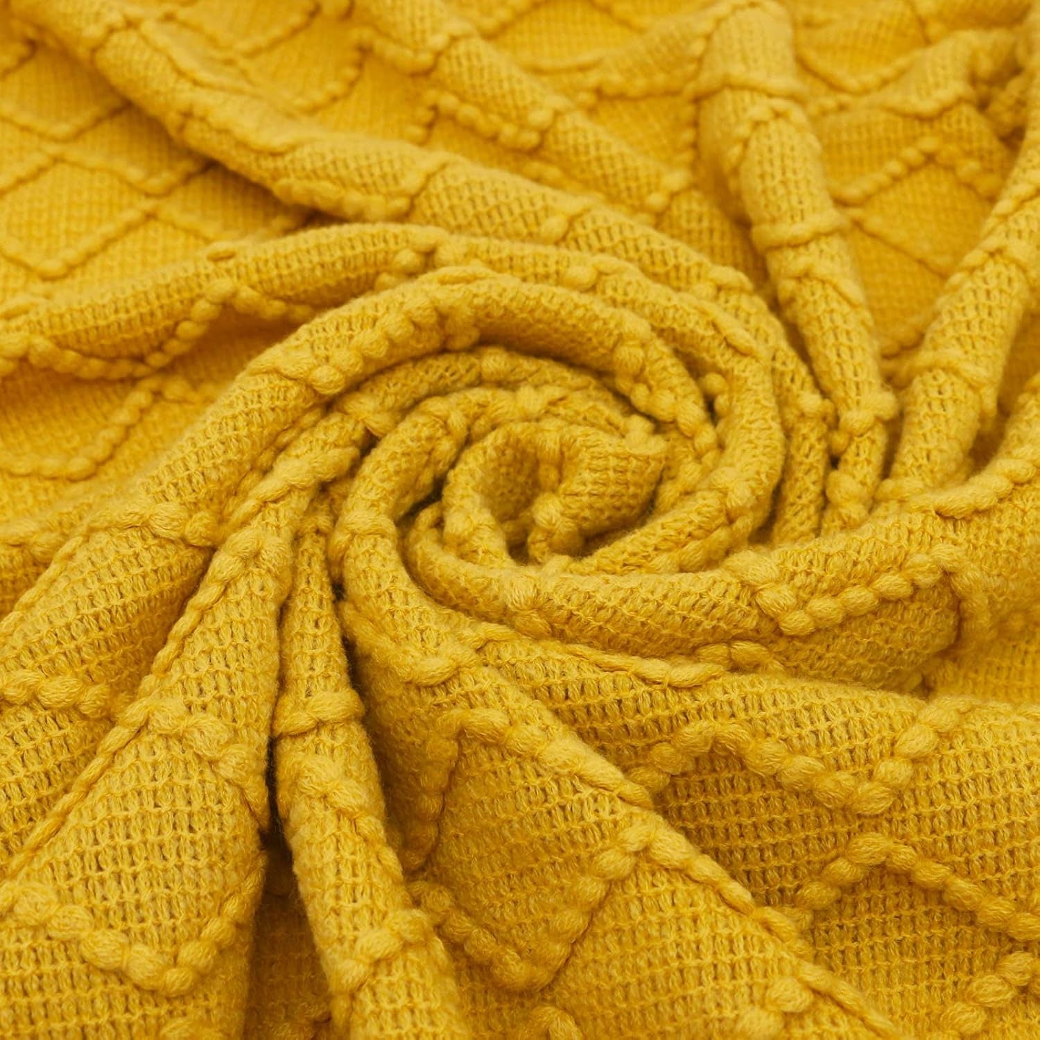 Yellow Throw Blankets, Knit Throw Blanket, Boho Throw Blanket for Couch,Bed, Farmhouse Throw Blanket, Lightweight Woven Throw Blanket, Decorative Throw Blanket (50"X60")
