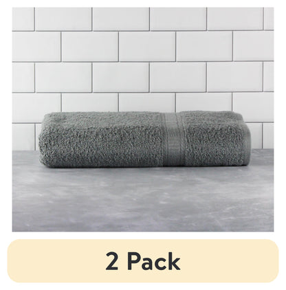 (2 Pack)  Basic Bath Collection - Single Bath Towel, Solid Grey