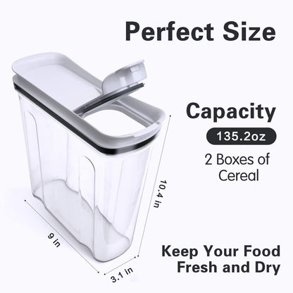 Cereal Containers Storage Set, Airtight Food Storage Container with Lid 4L/135.2Oz, 2PCS BPA-FREE Plastic Pantry Organization Canisters for Rice Cereal Flour Sugar Dry Food in Kitchen