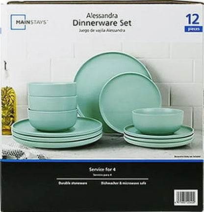 Alessandra Mint 12-Piece Stoneware Dinnerware Set